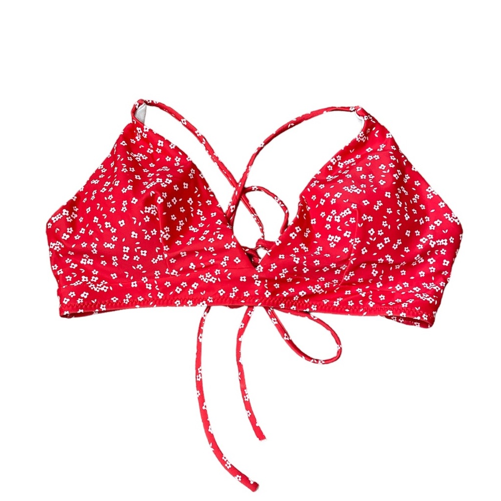 NWOT Romwe Dainty Floral Bikini Top with Lace Up Back (size L)